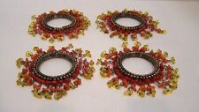 Lot of 4 Boho Beaded Metal Wreath Decorative Home Candle Ring 1.5" Fall Colors