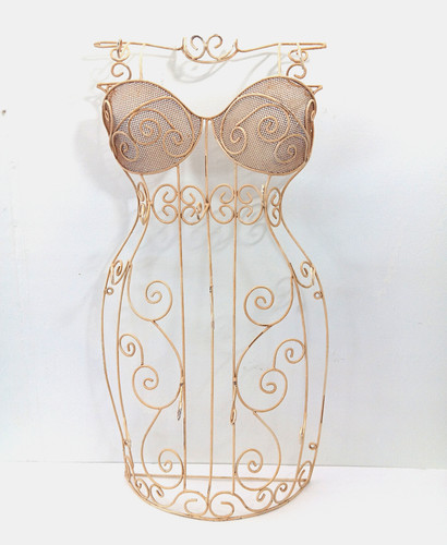 OFF WHITE Manichino vintage filo metallo forma abito portagioie bianco sporco