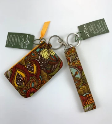 Artisans By Lang ID Holder Wallet Key Ring Zip Wrist Lanyard Mulit Floral Design - Imagem 1 de 4