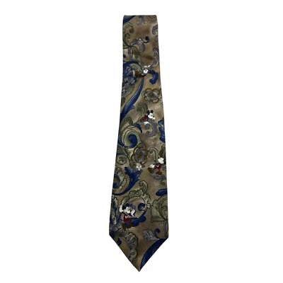 Disney Store Mens Neck Tie Taupe Blue Paisley Mickey Mouse 100% Silk Made in USA Foto 1 de 4