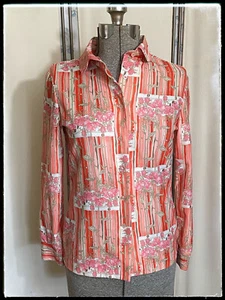 Funky Disco 60’s 70s Gr. 11/12 Polyester Damen Shirt Rosa Langarm Vintage - Bild 1 von 10