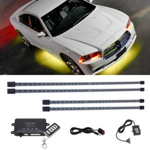 4pc LEDGLOW YELLOW LED WIRELESS UNDERBODY CAR UNDERGLOW LIGHTING KIT - Picture 1 of 8