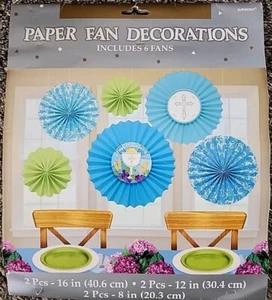 First Communion Paper Fan Decorations 6 Fans Blue Green Hanging - Picture 1 of 5