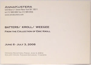 Biglietto invito Elmer Batters Eric Kroll Weegee 2008 Anna Kustera 5 x 7 - Foto 1 di 2