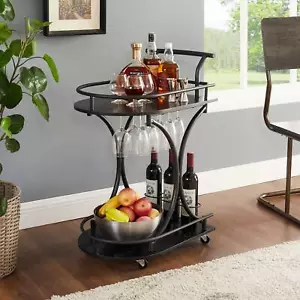 2-Tier Bar Cart, Mobile Bar Serving Cart, Industrial Style Wine Cart For Kitchen - Picture 1 of 9