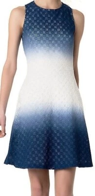 Vestido BEIGE by ECI Ombre Azul Marfim Texturizado Renda S/L Fit Flare NOVO Feminino 6 10 - Imagem 1 de 4