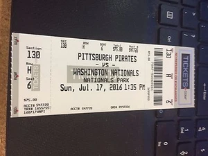 2016 WASHINGTON NATIONALS VS PITTSBURGH PIRATES TICKET STUB 7/17 - Picture 1 of 1