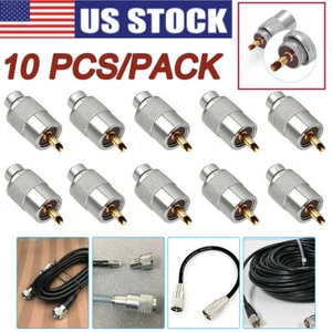 UHF PL259 Solder Connector Male Plug W/Reducer for RG8X Coaxial Coax Cable 10Pcs - Picture 1 of 6