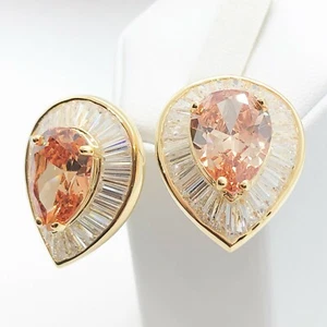 E1303 White Yellow Gold Plated Women Fashion Jewelry Orange Crystal Stud Earring - Picture 1 of 8