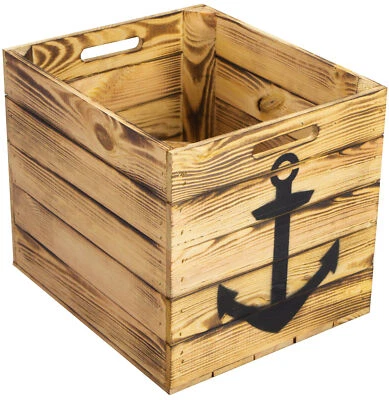 KISTENKOLLI ALTES LAND Aufbewahrungskiste geflammt mit schwarzem Anker passend für Kallax und Expeditre