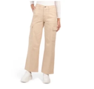 Hunter & Brown Cargo Pants Women's M Khaki High Waist Cotton Casual Wide Leg - Picture 1 of 1