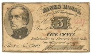 1862 Parks House, Boston, Massachusetts 5c Script obsoleto n.429 UNL (59955) - Foto 1 di 2
