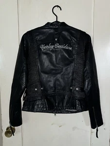 Harley Davidson Black Leather Jacket Women's Size S - Picture 1 of 10