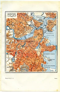 1920s Antique Map Boston Massachussets United States City View Wall Decor - Picture 1 of 1
