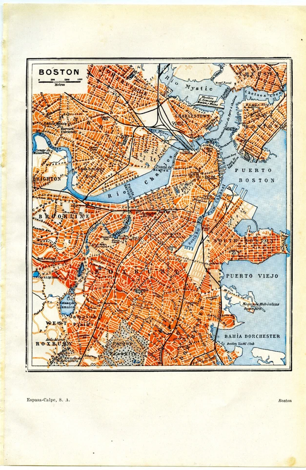 1920s Antique Map Boston Massachussets United States City View Wall Decor - Image 1 of 1