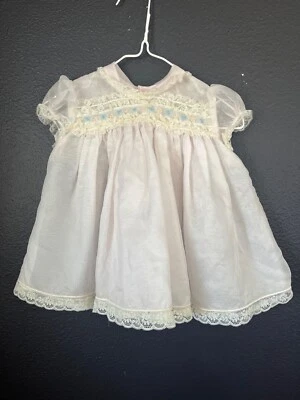Vestido Primavera Pascua Bebé Niña Rosa Pastel Transparente Años 50 De Colección 12 Meses? Encaje Foto 1 de 4