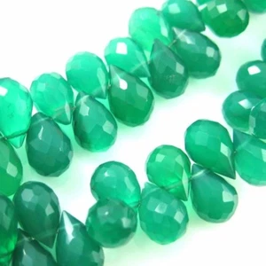 100% Genuine Semiprecious Green Onyx Gemstone Drop Briolette-Nature Stone(8 pcs) - Picture 1 of 2