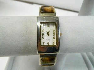 Beautiful M.Z. BERGER Brown stone inlay gold tone bangle/cuff Lady's watch - Picture 1 of 6