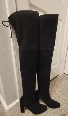 STUART WEITZMAN THIGH BOOTS 7.5M SUEDE BLACK BLOCK HEEL SPAIN - Image 1 of 4