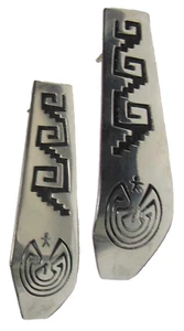 Signed Hopi Attakai Man-in-the-Maze Sterling Silver Earrings Drop Dangle - Picture 1 of 19