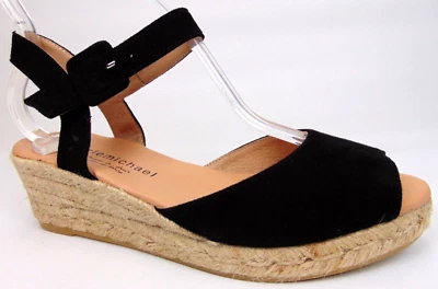 Eric Michael Shannon Wedge Espandrille Sandals Womens Size 8.5 - 9.0 Black Suede - Image 1 of 4
