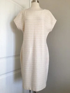 ST.JOHN COLLECTION WOOL METALLIC OFF WHITE GOLD DRESS SIZE 12 - Picture 1 of 11