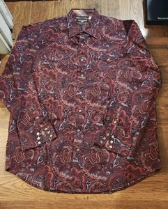 Stetson Shirt Mens 2XL Long Sleeve Pearl Snap Maroon Paisley Western Classic  - Picture 1 of 8