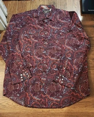 Stetson Shirt Mens 2XL Long Sleeve Pearl Snap Maroon Paisley Western Classic  - Image 1 of 4