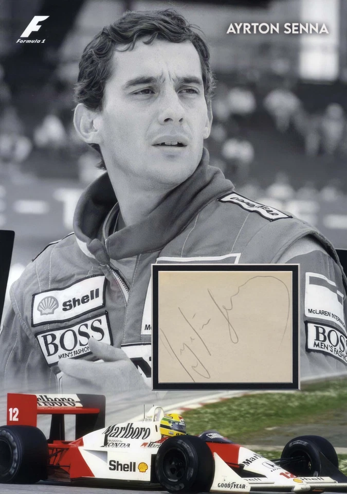 Autógrafo Ayrton Senna FÓRMULA UNO, página de álbum firmada en formato personalizado Foto 1 de 2