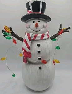Christmas Snowman with Light Up String Lights Crakcer Barrel - Picture 1 of 4