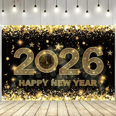 Banner Feliz Año Nuevo 2026 5×3 pies Telón de fondo Año Nuevo 2026 Feliz Año Nuevo Parte... Foto 1 de 4