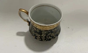 Vintage antike handbemalte Porzellan Teetasse mit schwarzem Goldrand - Bild 1 von 6