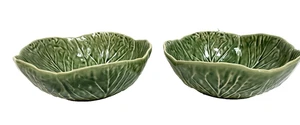 Bordallo Pinheiro Portugal Grünkohlblatt Suppe Salat Schüssel 6 3/4" 2er Set - Bild 1 von 3