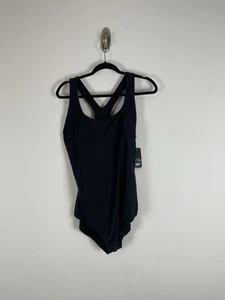 Nwt Speedo One Piece Swimsuit Size 22 Women Solid Black Racerback Light Support - Picture 1 of 9