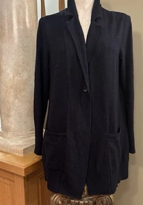 J. Jill Long Navy Blue Textured Long Sleeve Sweater Jacket W/Pockets Sz Small - Picture 1 of 8