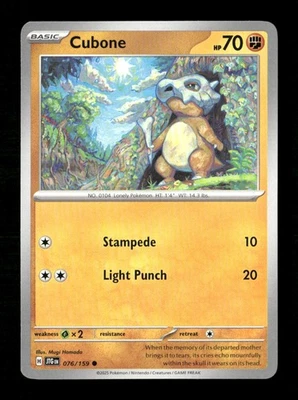 Cubone Common SV09: Journey Together 076/159 NM Pokemon NM - Image 1 of 2