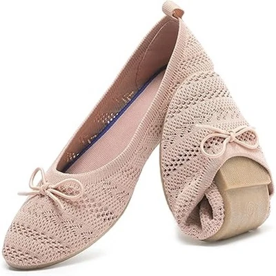 Zapatos planos de ballet Heawish para mujer talla 9,5 rosa crochet encaje punta cerrada moño Foto 1 de 4