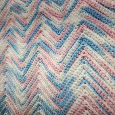 Baby Blanket Crochet Knit Afghan Chevron Multicolor Handmade Appox. 48” x 36” - Image 1 of 2
