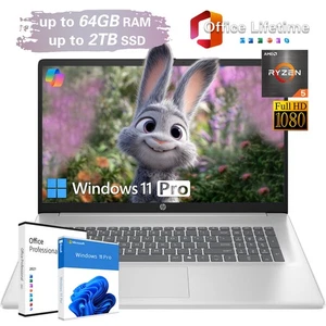 HP 17.3"HD W11P+Office Touch Laptop computer Ryzen5 7430U UPTO 64GB RAM 2TB SSD - Picture 1 of 18