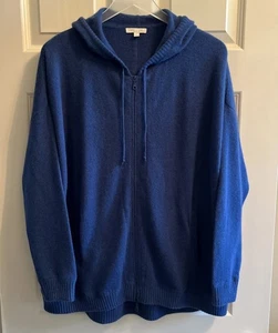 MINNIE ROSE One Size 100% Cashmere Double Zip Hoodie Sweater Prussian Blue - Picture 1 of 5