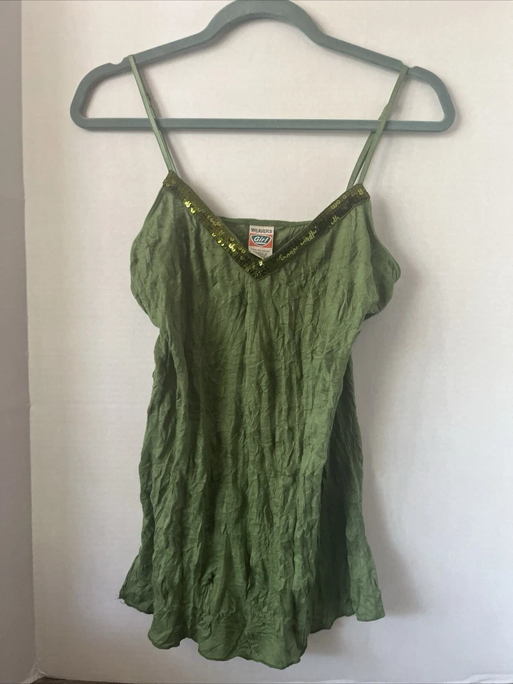Vintage Weavers Girl Camisole Tank Top Juniors Large Green Sequins - Image 1 of 3