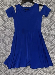 Um Deux Trois Size 8 Young Girls Fit Flare Cold Shoulder Dress Blue - Picture 1 of 7