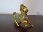 Antique Tibetan Coral & Turquoise Jeweled Gilt Brass Horse