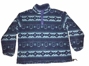 Vintage LL Bean Fleece GIACCA Teal Southwest 1/4 Snap Pullover Geometrico - Foto 1 di 5