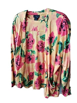 Cárdigan Top Vintage Años 90 Carole Little Sport Grande Multicolor Estampado Floral Conjunto Doble Foto 1 de 4