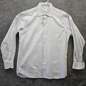 Ingram Dress Shirt Blue on Blue Cotton Stripe Shiny Men Large - Picture 1 of 14