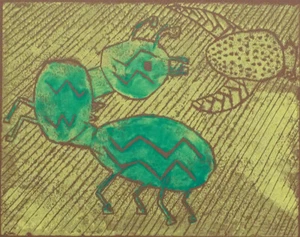 Vintage ABSTRACT BIZARRE ANIMAL Mid Century Modern SIGNED Print by O'Knefski - Picture 1 of 1