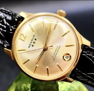 Vintage BENRUS '⭐️⭐️⭐️' Automatic 1960'S USA Mad Men Men's Watch W/ Superb Dial - Picture 1 of 3