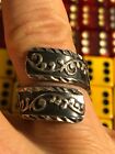Vintage sterling silver shadowbox scroll bypass s8.5 adjustable ring 022423fAD