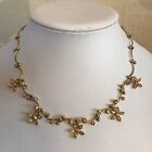 M&S Delicate Bar Chain Gold Tone Pave Glass Crystal Flower Collar Necklace 